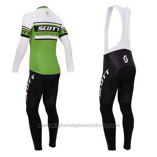 2014 Abbigliamento Ciclismo Scott Verde e Bianco Manica Lunga e Salopette