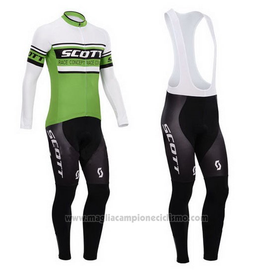 2014 Abbigliamento Ciclismo Scott Verde e Bianco Manica Lunga e Salopette