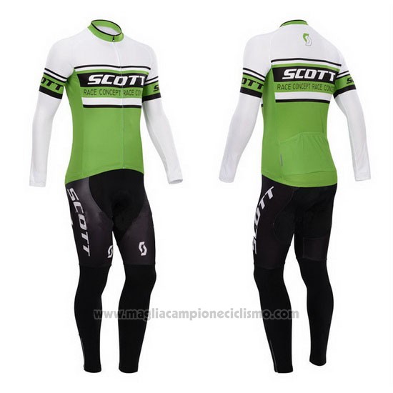 2014 Abbigliamento Ciclismo Scott Verde e Bianco Manica Lunga e Salopette