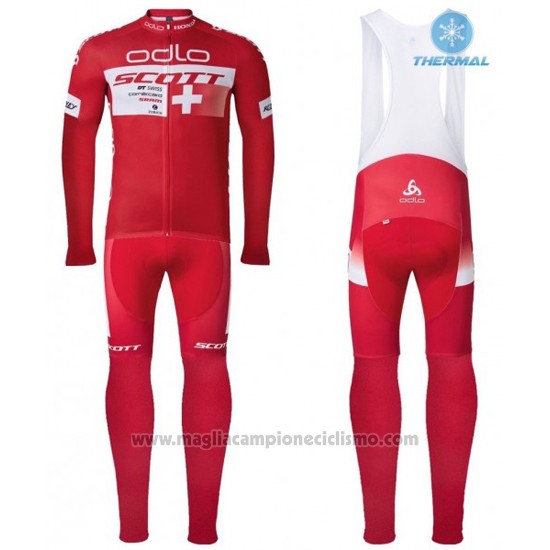 2016 Abbigliamento Ciclismo Scott Rosso e Bianco Manica Lunga e Salopette