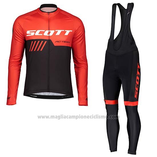 2019 Abbigliamento Ciclismo Scott Nero Rosso Manica Lunga e Salopette