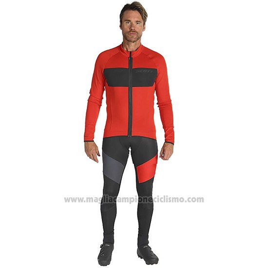 2019 Abbigliamento Ciclismo Scott RC FF Rosso Nero Manica Lunga e Salopette