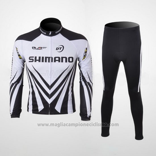 2010 Abbigliamento Ciclismo Shimano Bianco e Nero Manica Lunga e Salopette