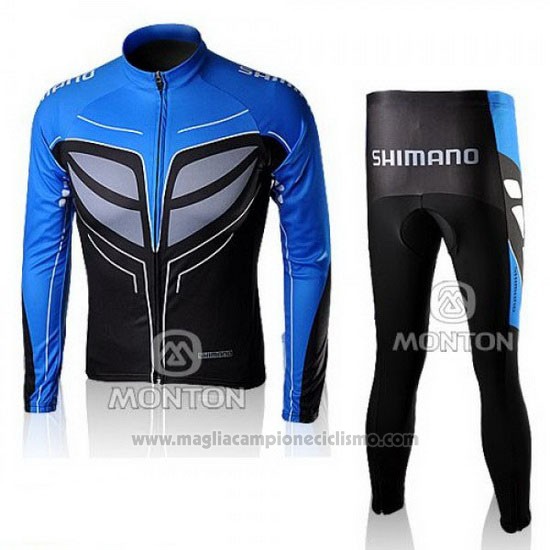 2010 Abbigliamento Ciclismo Shimano Blu e Nero Manica Lunga e Salopette