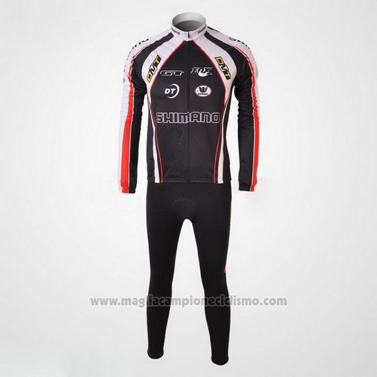 2010 Abbigliamento Ciclismo Shimano Rosso e Nero Manica Lunga e Salopette