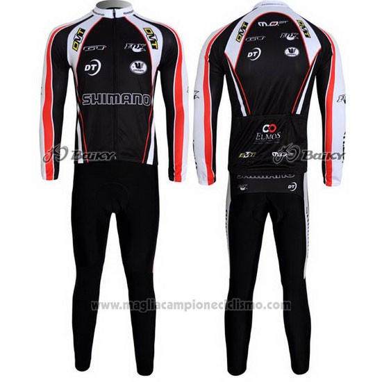 2010 Abbigliamento Ciclismo Shimano Rosso e Nero Manica Lunga e Salopette
