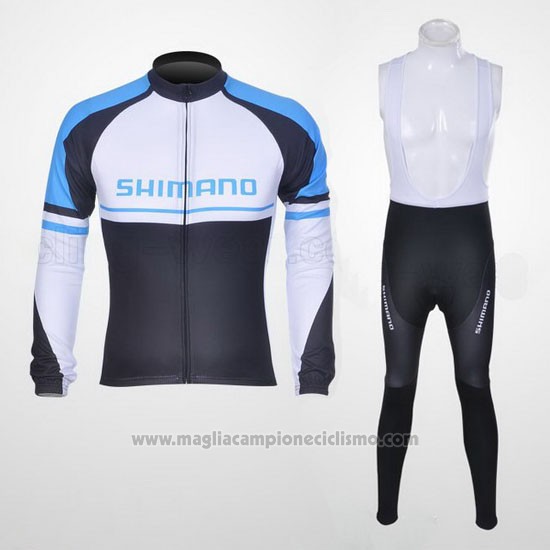 2011 Abbigliamento Ciclismo Shimano Blu e Bianco Manica Lunga e Salopette