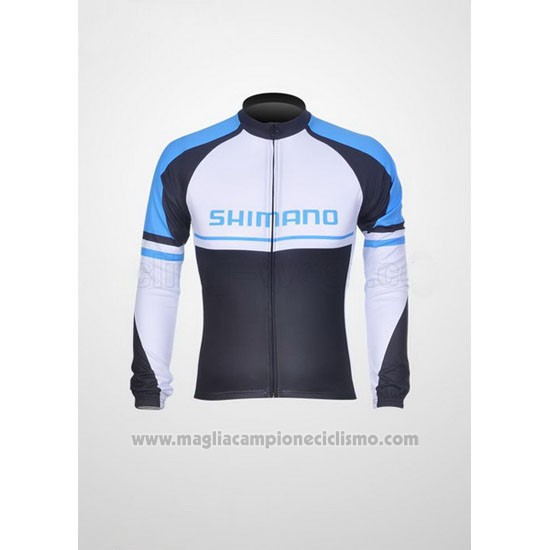2011 Abbigliamento Ciclismo Shimano Blu e Bianco Manica Lunga e Salopette