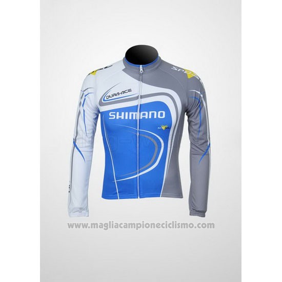 2011 Abbigliamento Ciclismo Shimano Blu e Grigio Manica Lunga e Salopette