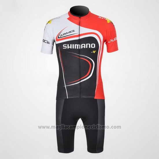 2011 Abbigliamento Ciclismo Shimano Rosso e Nero Manica Corta e Salopette