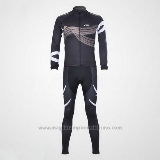 2012 Abbigliamento Ciclismo Shimano Nero e Arancione Manica Lunga e Salopette