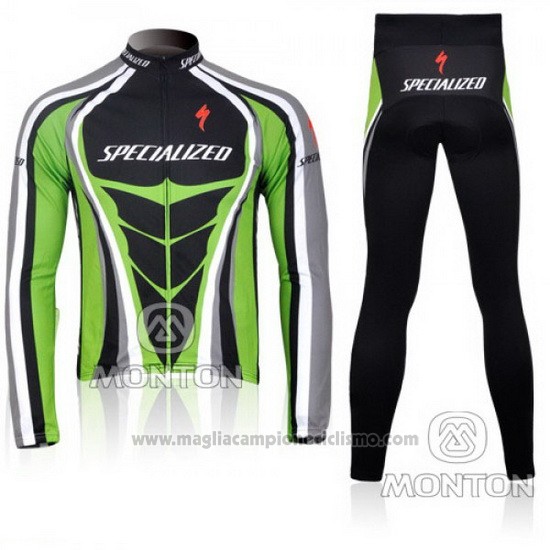 2010 Abbigliamento Ciclismo Specialized Verde e Nero Manica Lunga e Salopette
