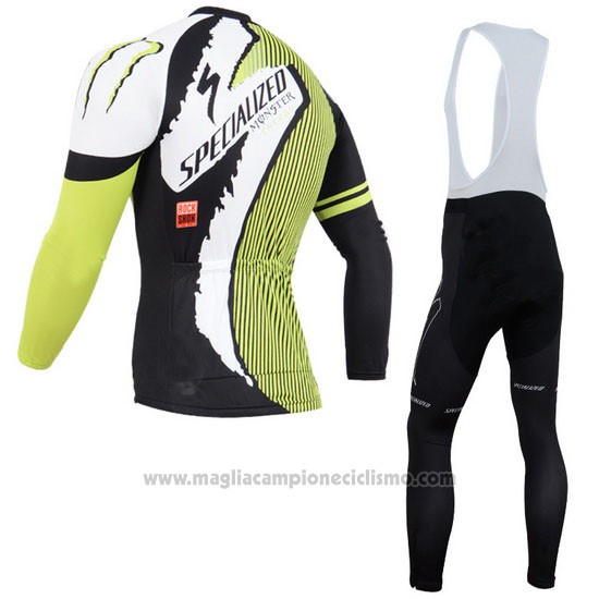 2014 Abbigliamento Ciclismo Specialized Nero e Verde Manica Lunga e Salopette