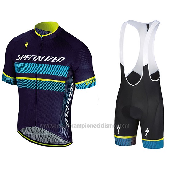 2018 Abbigliamento Ciclismo Specialized Blu Giallo Bianco Manica Corta e Salopette