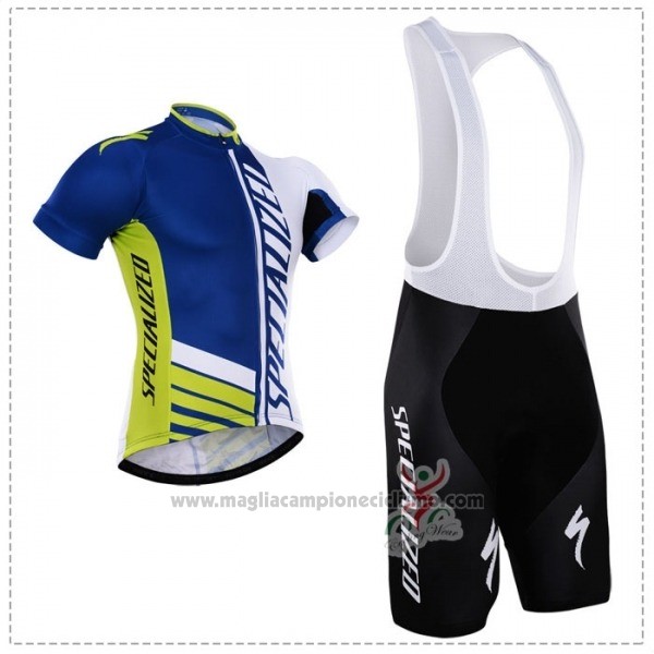 2018 Abbigliamento Ciclismo Specialized Blu Verde Bianco Manica Corta e Salopette