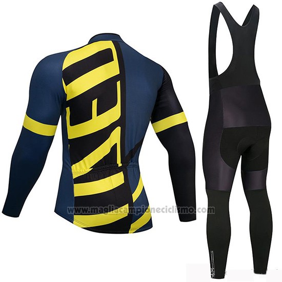 2019 Abbigliamento Ciclismo Specialized Nero Blu Giallo Manica Lunga e Salopette