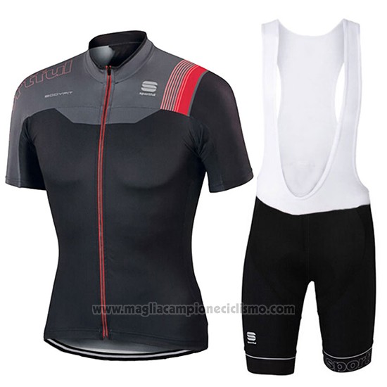 2017 Abbigliamento Ciclismo Sportful Nero e Rosso Manica Corta e Salopette