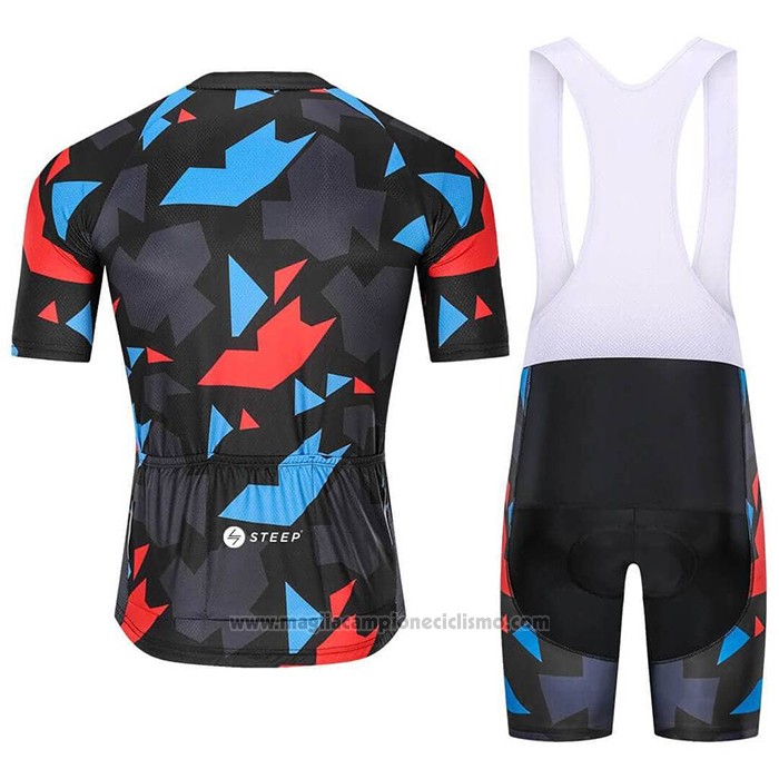 2021 Abbigliamento Ciclismo Steep Nero Rosso Blu Manica Corta e Salopette