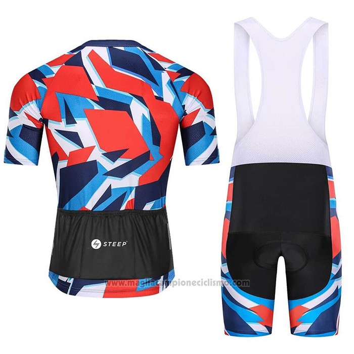 2021 Abbigliamento Ciclismo Steep Rosso Blu Manica Corta e Salopette