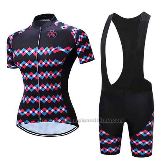 2019 Abbigliamento Ciclismo Donne Teleyi Viola Nero Manica Corta e Salopette