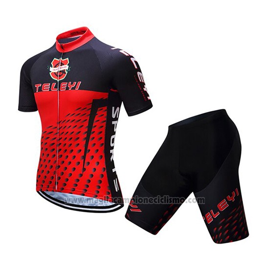 2019 Abbigliamento Ciclismo Teleyi Bike Rosso Nero Manica Corta e Salopette