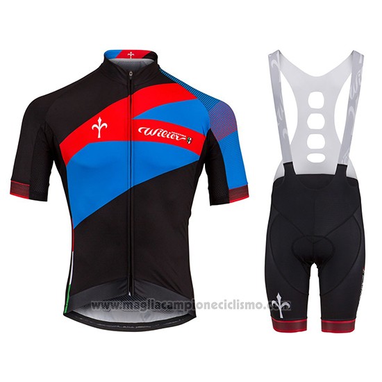 2018 Abbigliamento Ciclismo Wieiev Spark Rosso Blu Manica Corta e Salopette