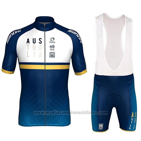 2018 Abbigliamento Ciclismo Australia Bianco e Blu Manica Corta e Salopette