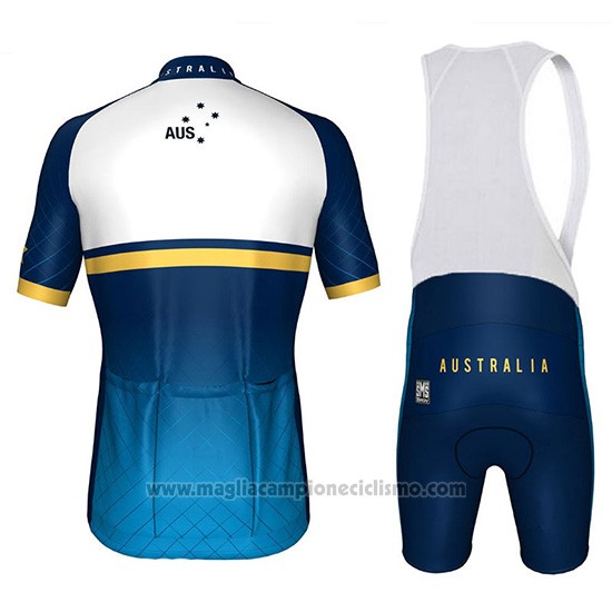 2018 Abbigliamento Ciclismo Australia Bianco e Blu Manica Corta e Salopette