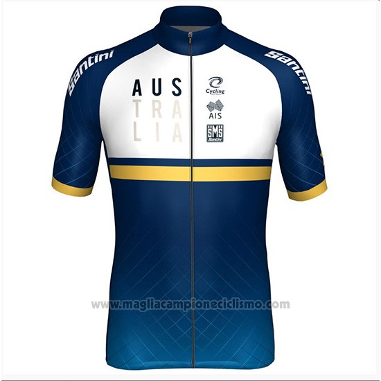 2018 Abbigliamento Ciclismo Australia Bianco e Blu Manica Corta e Salopette