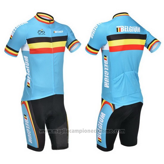 2013 Abbigliamento Ciclismo Belgio Azzurro e Nero Manica Corta e Salopette