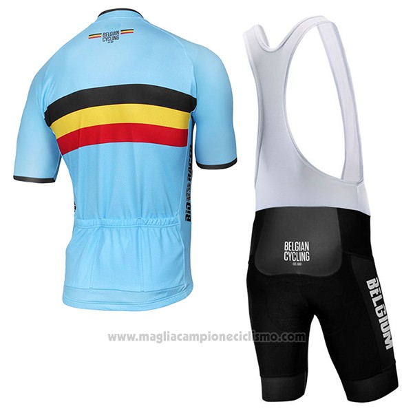 2017 Abbigliamento Ciclismo Belgio Celeste Manica Corta e Salopette