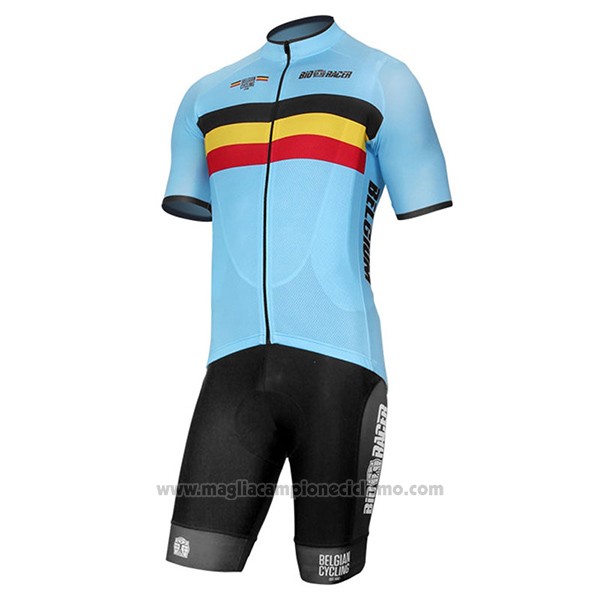 2017 Abbigliamento Ciclismo Belgio Celeste Manica Corta e Salopette