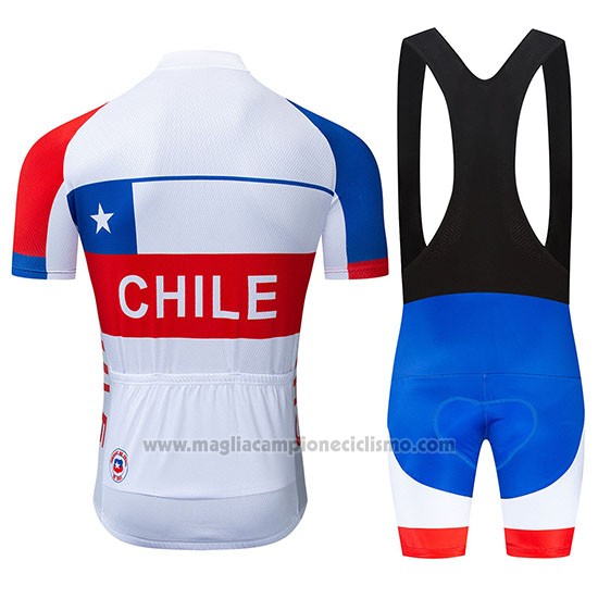 2019 Abbigliamento Ciclismo Chile Bianco Rosso Manica Corta e Salopette