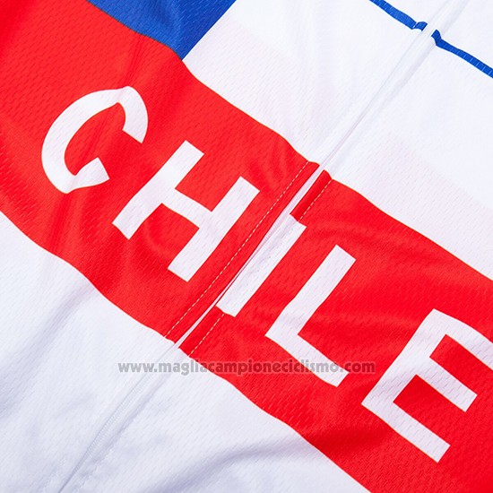 2019 Abbigliamento Ciclismo Chile Bianco Rosso Manica Corta e Salopette
