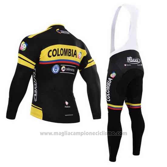 2015 Abbigliamento Ciclismo Colombia Nero e Giallo Manica Lunga e Salopette