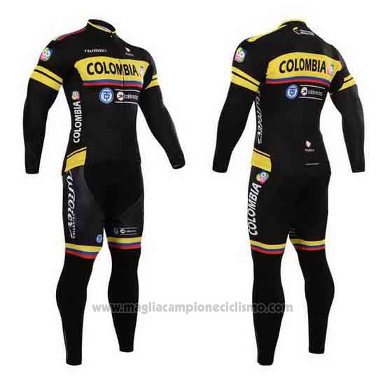 2015 Abbigliamento Ciclismo Colombia Nero e Giallo Manica Lunga e Salopette