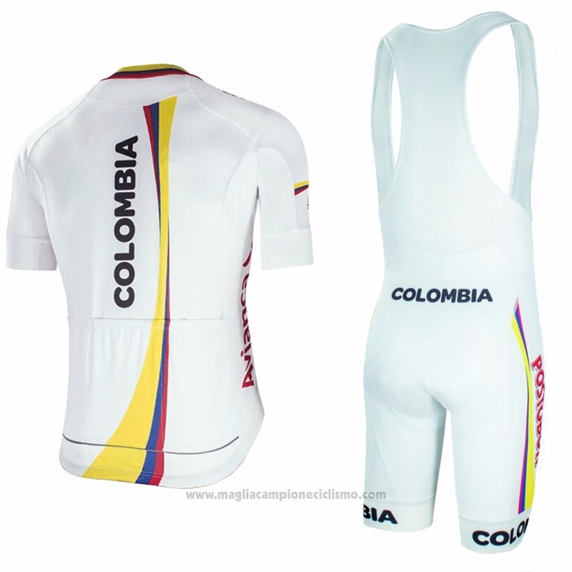 2017 Abbigliamento Ciclismo Colombia Bianco Manica Corta e Salopette