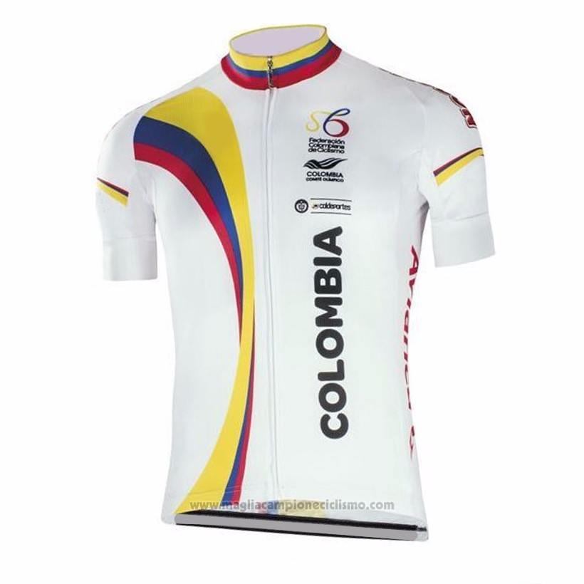 2017 Abbigliamento Ciclismo Colombia Bianco Manica Corta e Salopette