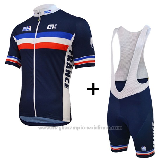 2016 Abbigliamento Ciclismo Francia Blu e Bianco Manica Corta e Salopette