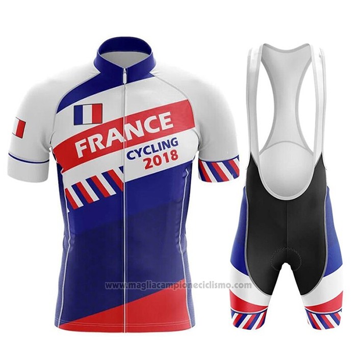 2018 Abbigliamento Ciclismo Campione Francia Blu Bianco Rosso Manica Corta e Salopette(2)