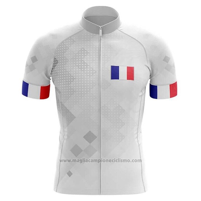 2020 Abbigliamento Ciclismo Campione Francia Bianco Manica Corta e Salopette