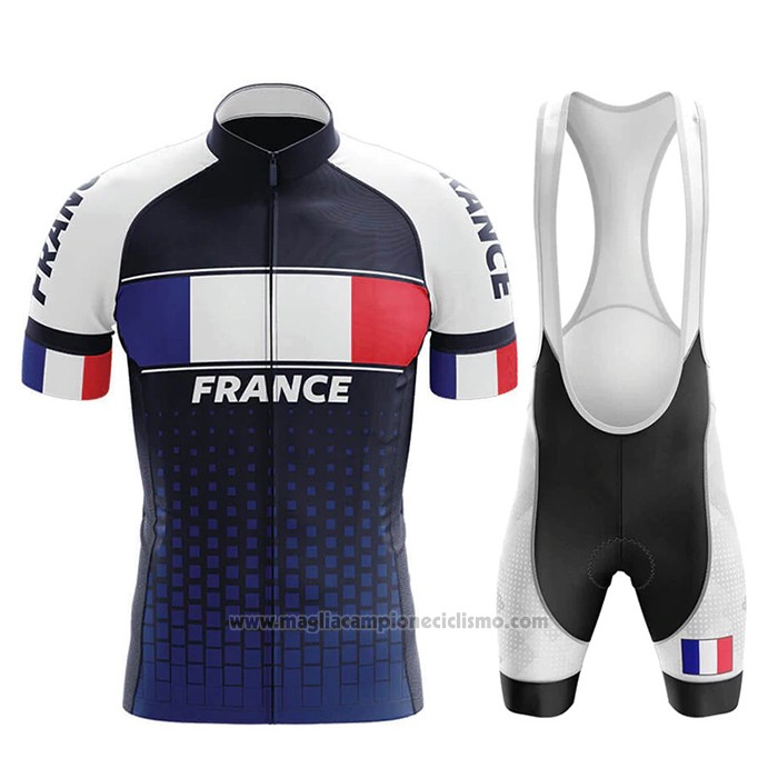 2020 Abbigliamento Ciclismo Campione Francia Blu Bianco Rosso Manica Corta e Salopette