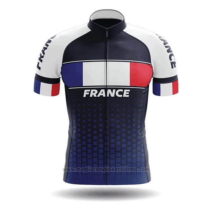 2020 Abbigliamento Ciclismo Campione Francia Blu Bianco Rosso Manica Corta e Salopette