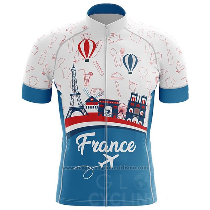 2020 Abbigliamento Ciclismo Campione Francia Celeste Bianco Rosso Manica Corta e Salopette