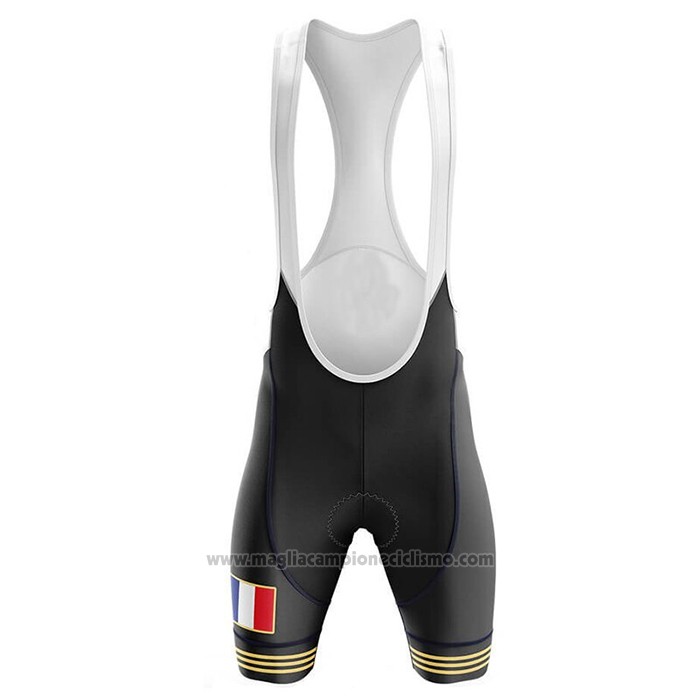 2020 Abbigliamento Ciclismo Campione Francia Scuro Blu Giallo Manica Corta e Salopette