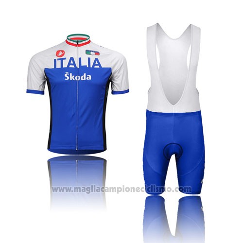 2014 Abbigliamento Ciclismo Italia Bianco e Blu Manica Corta e Salopette