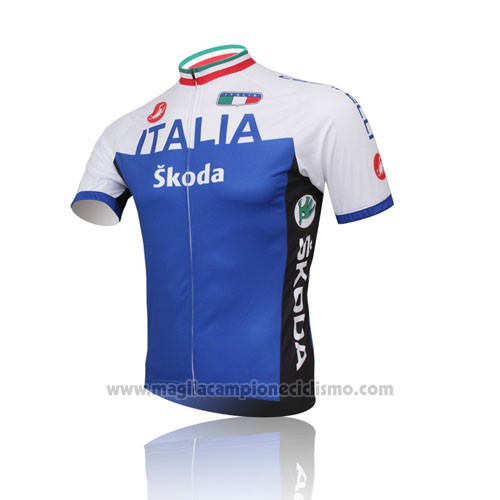 2014 Abbigliamento Ciclismo Italia Bianco e Blu Manica Corta e Salopette
