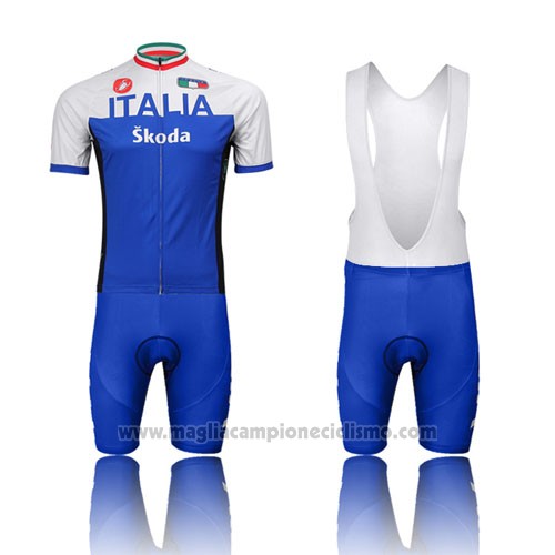 2014 Abbigliamento Ciclismo Italia Bianco e Blu Manica Corta e Salopette