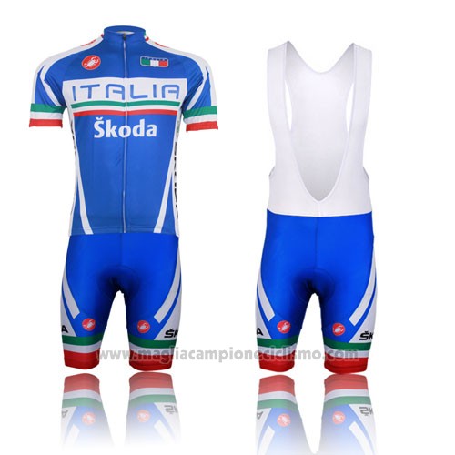 2014 Abbigliamento Ciclismo Italia Blu e Rosso Manica Corta e Salopette