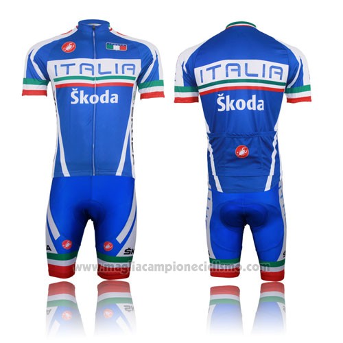 2014 Abbigliamento Ciclismo Italia Blu e Rosso Manica Corta e Salopette